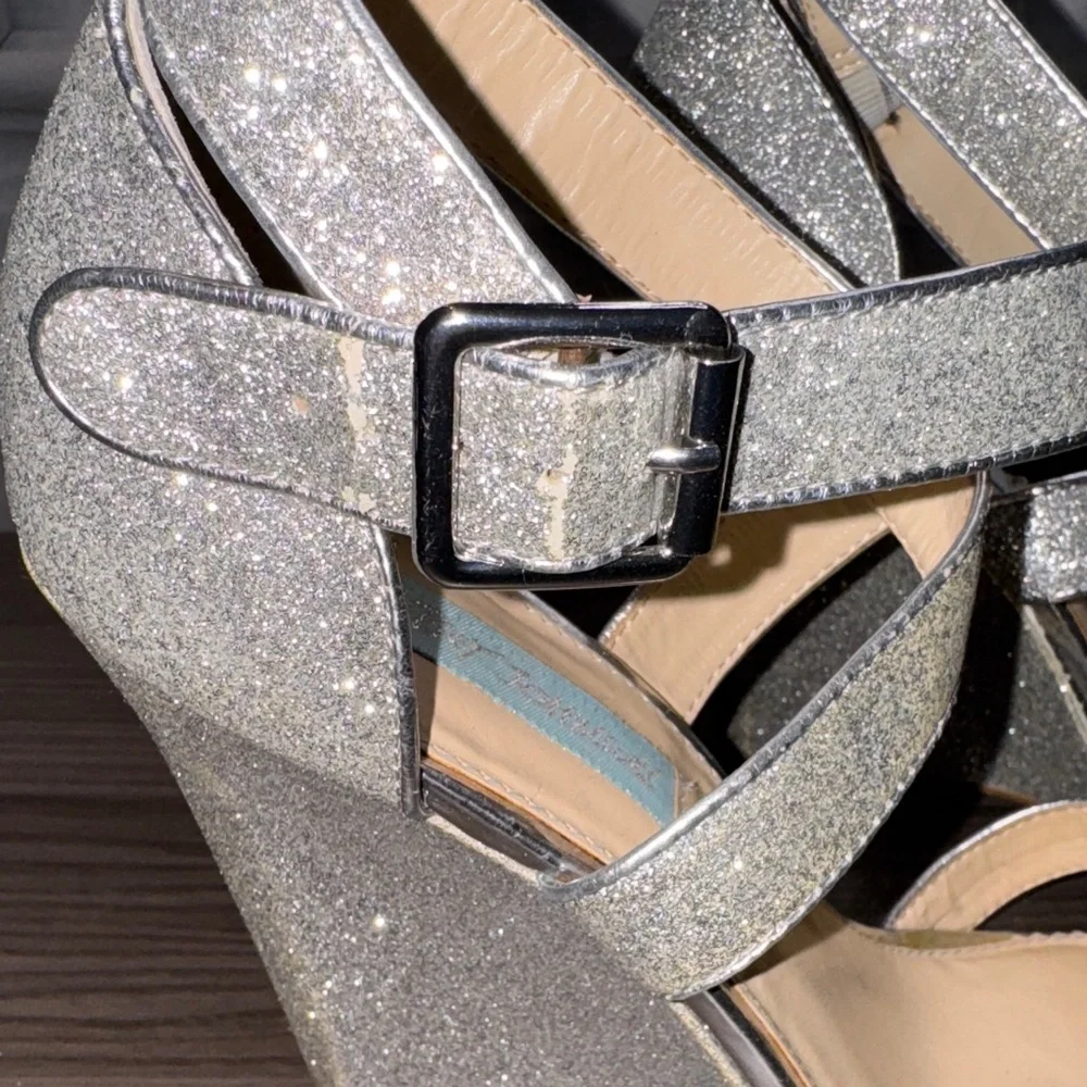 Betsey Johnson Silver Glitter Strappy Heels - Picture 3 of 8
